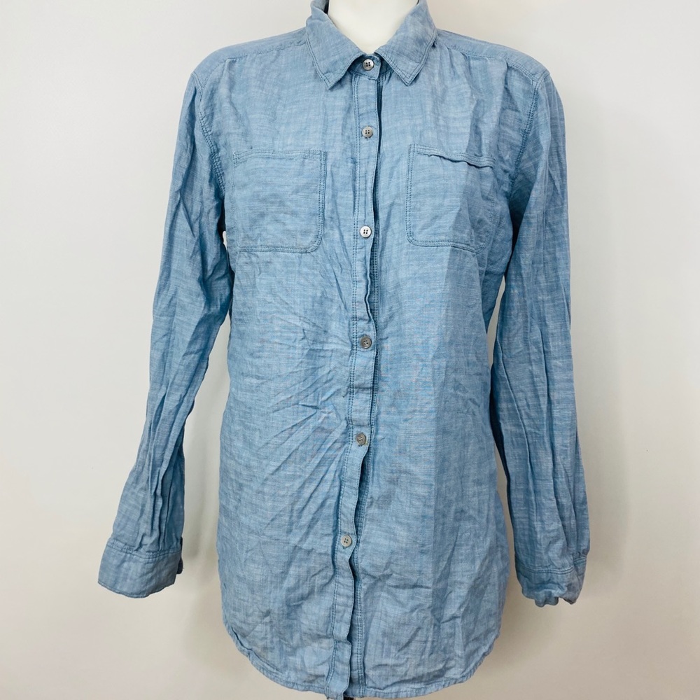 FREE PEOPLE Womens Denim Crochet Back Top Size L